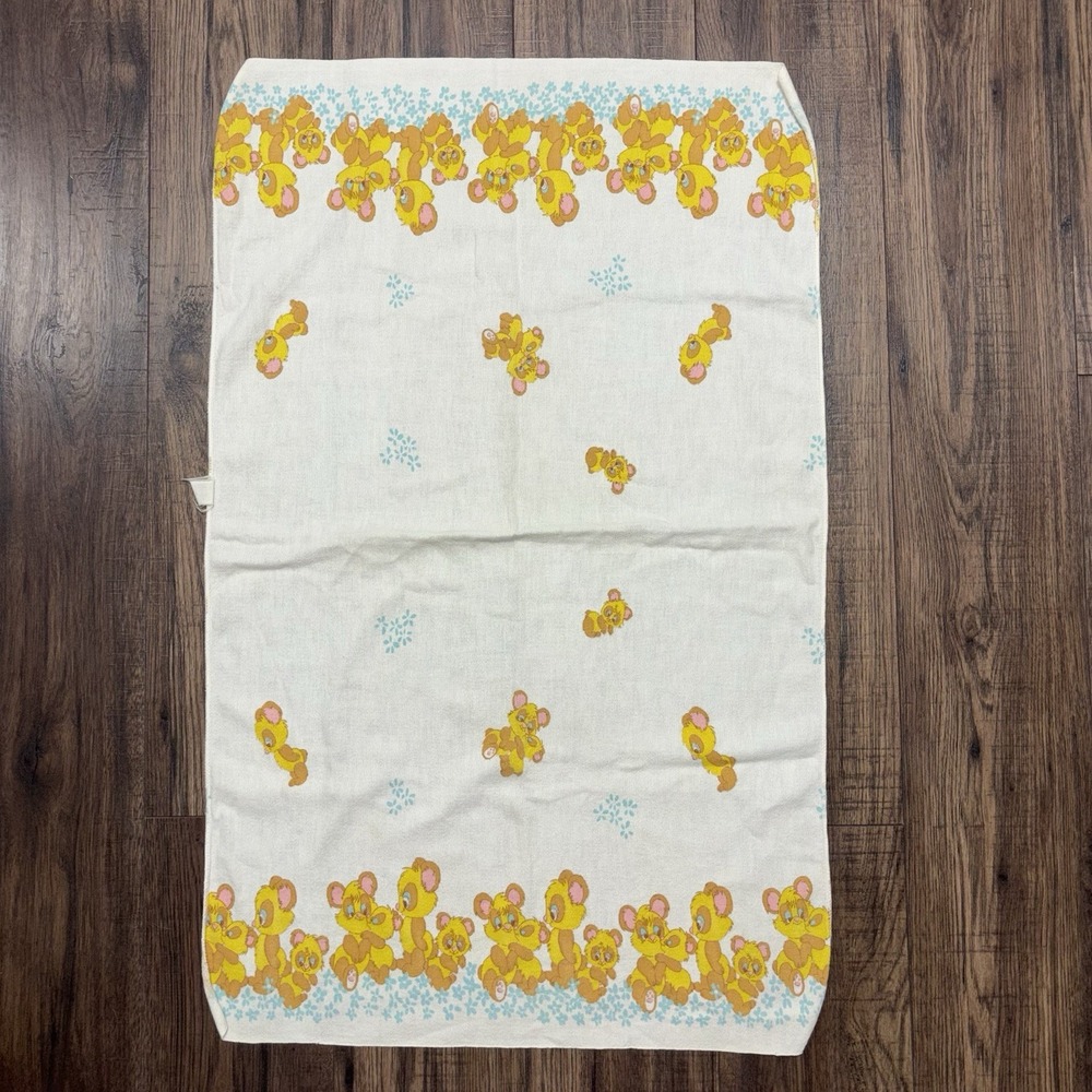 Vintage Baby Hospital Receiving Blanket Flannel Cotton White Teddy Bear